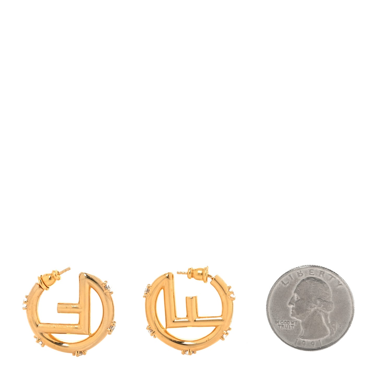 Metal Crystal F Hoop Earrings Soft Gold