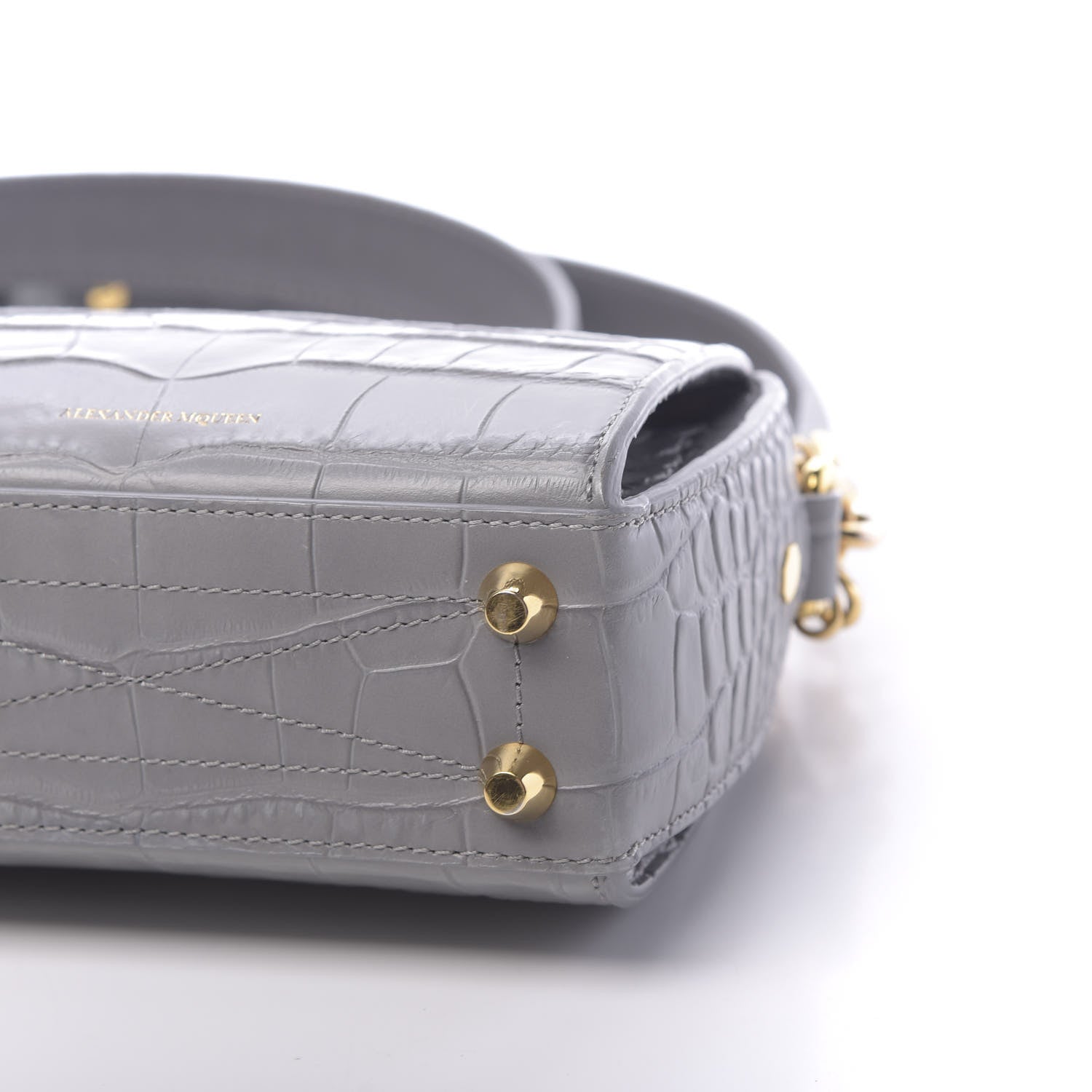Alexander McQueen Calfskin Crocodile Embossed Box Shoulder Bag 16 Grey 10 of 11