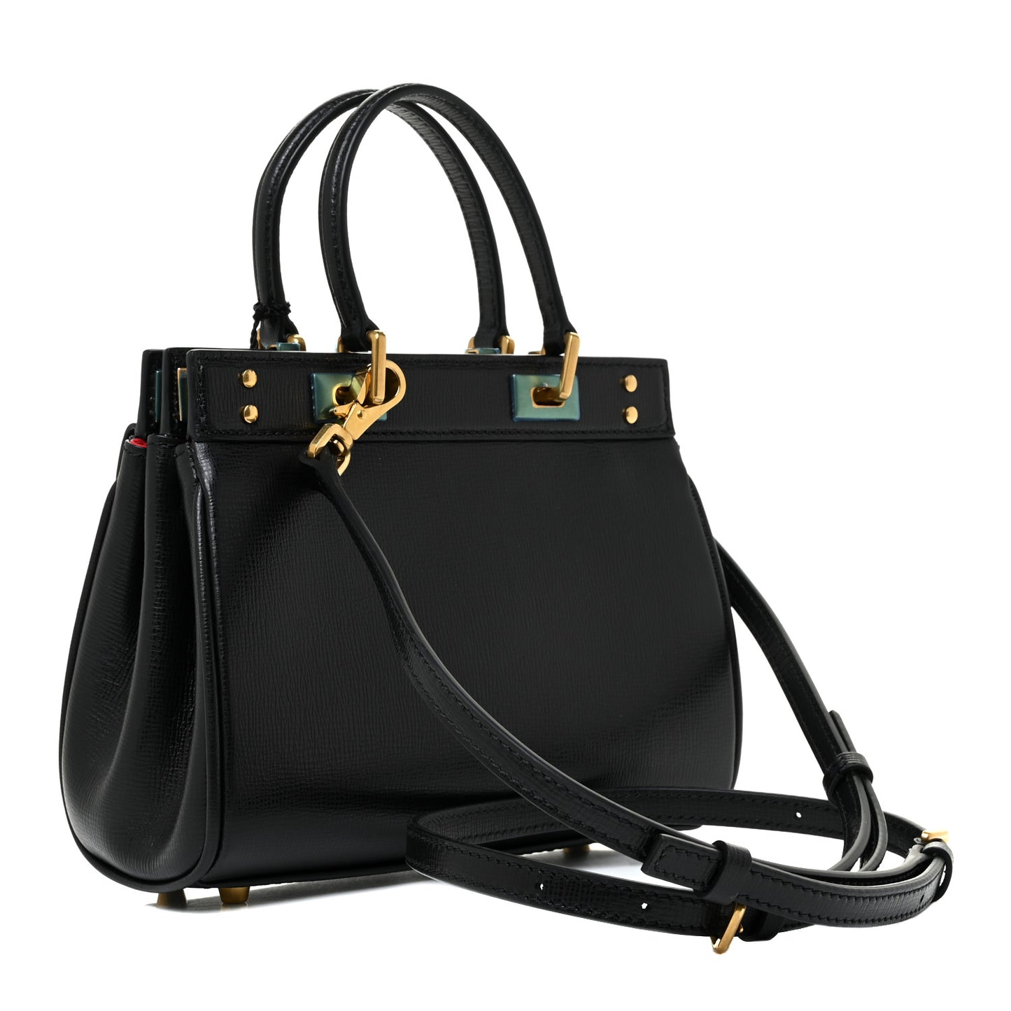 Grainy Calfskin Mini Rockstud Alcove Top-Handle Bag Black