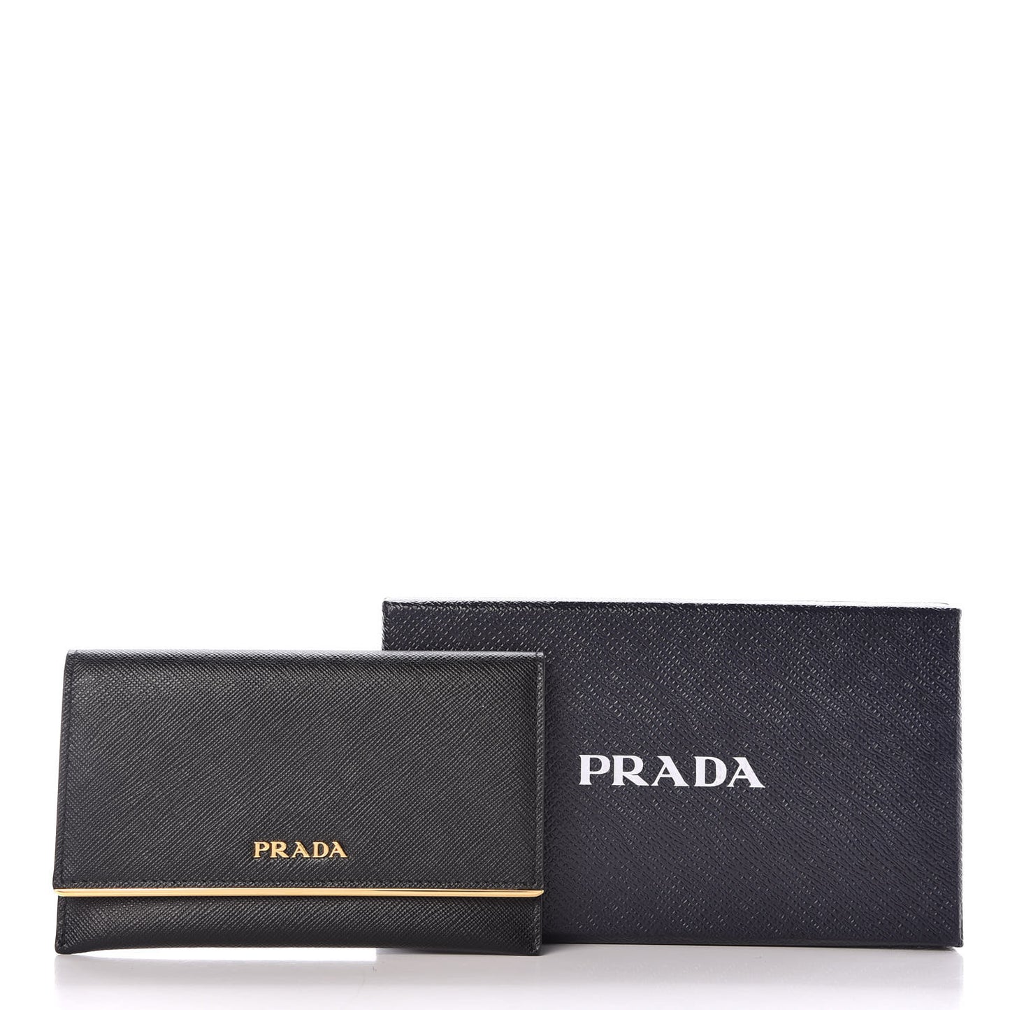 Saffiano Metal Bar Flap Wallet Black