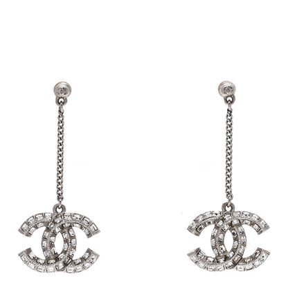 Chanel Baguette Crystal CC Drop Earrings Silver 1 of 3