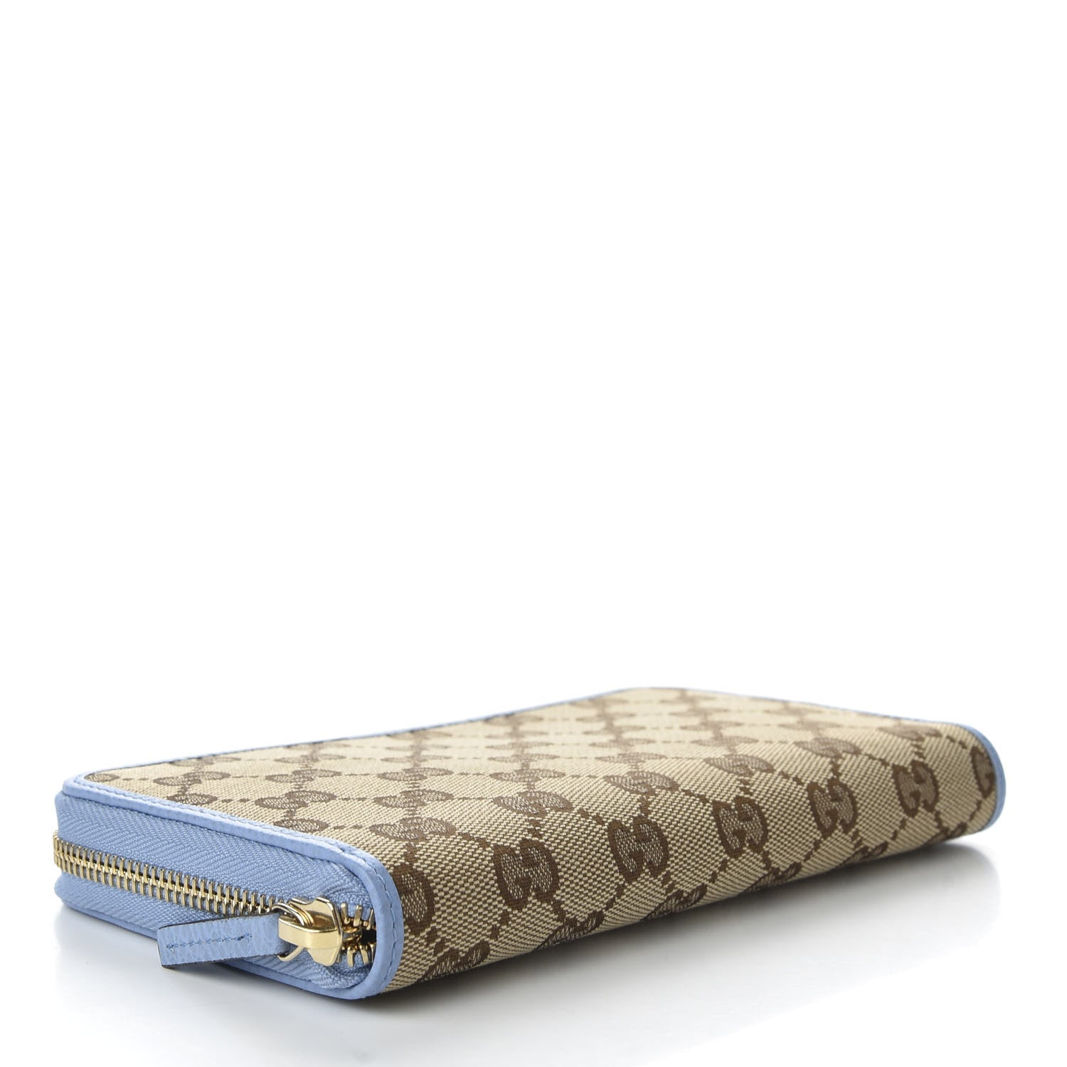 Gucci Monogram Dollar Calfskin Zip Around Wallet Beige Ebony Mineral Blue 4 of 7