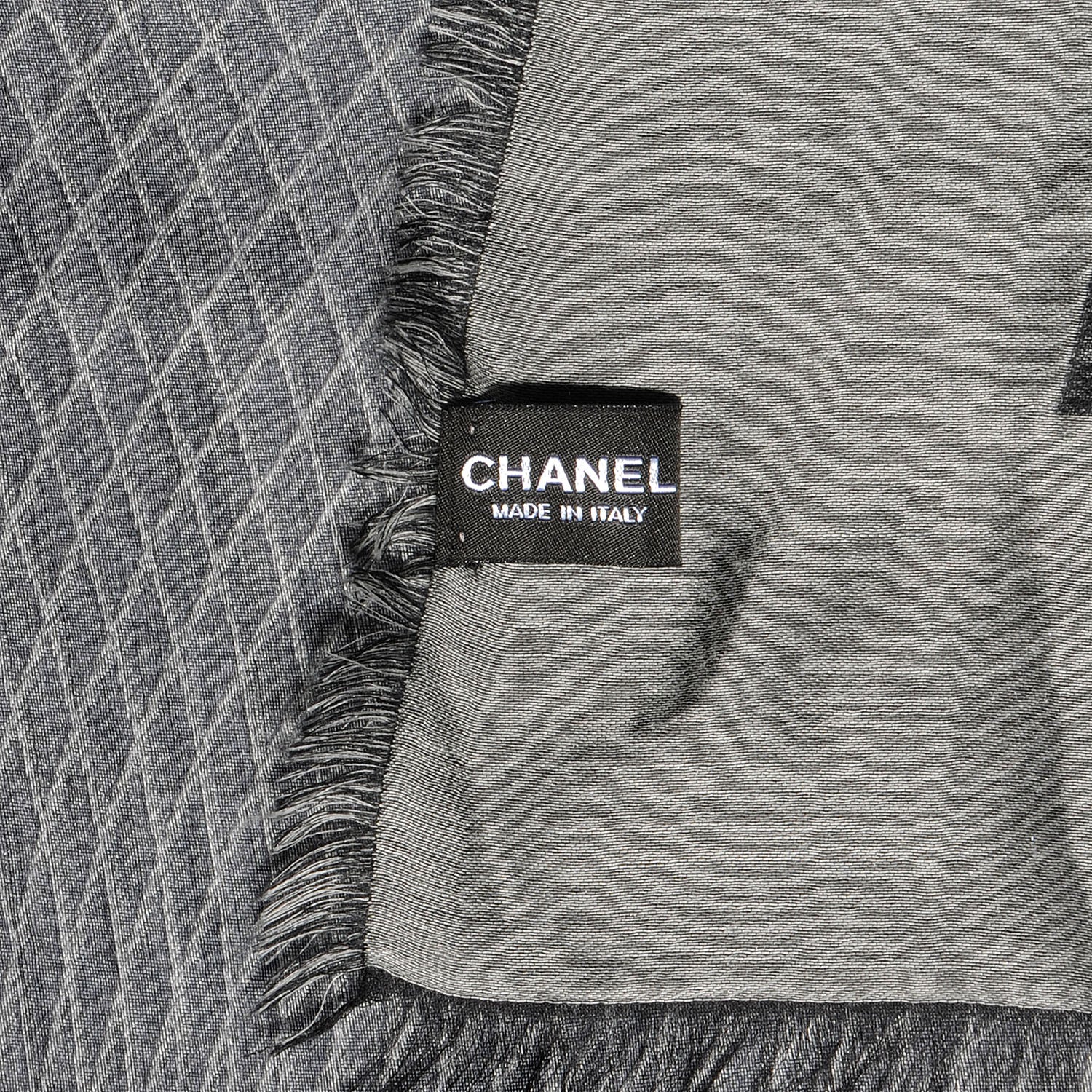 Chanel Cashmere Silk Spirograph Scarf Shawl Black White 4 of 5