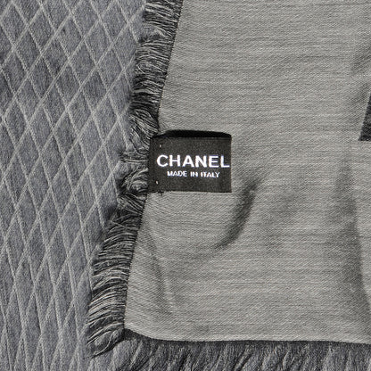 Chanel Cashmere Silk Spirograph Scarf Shawl Black White 4 of 5