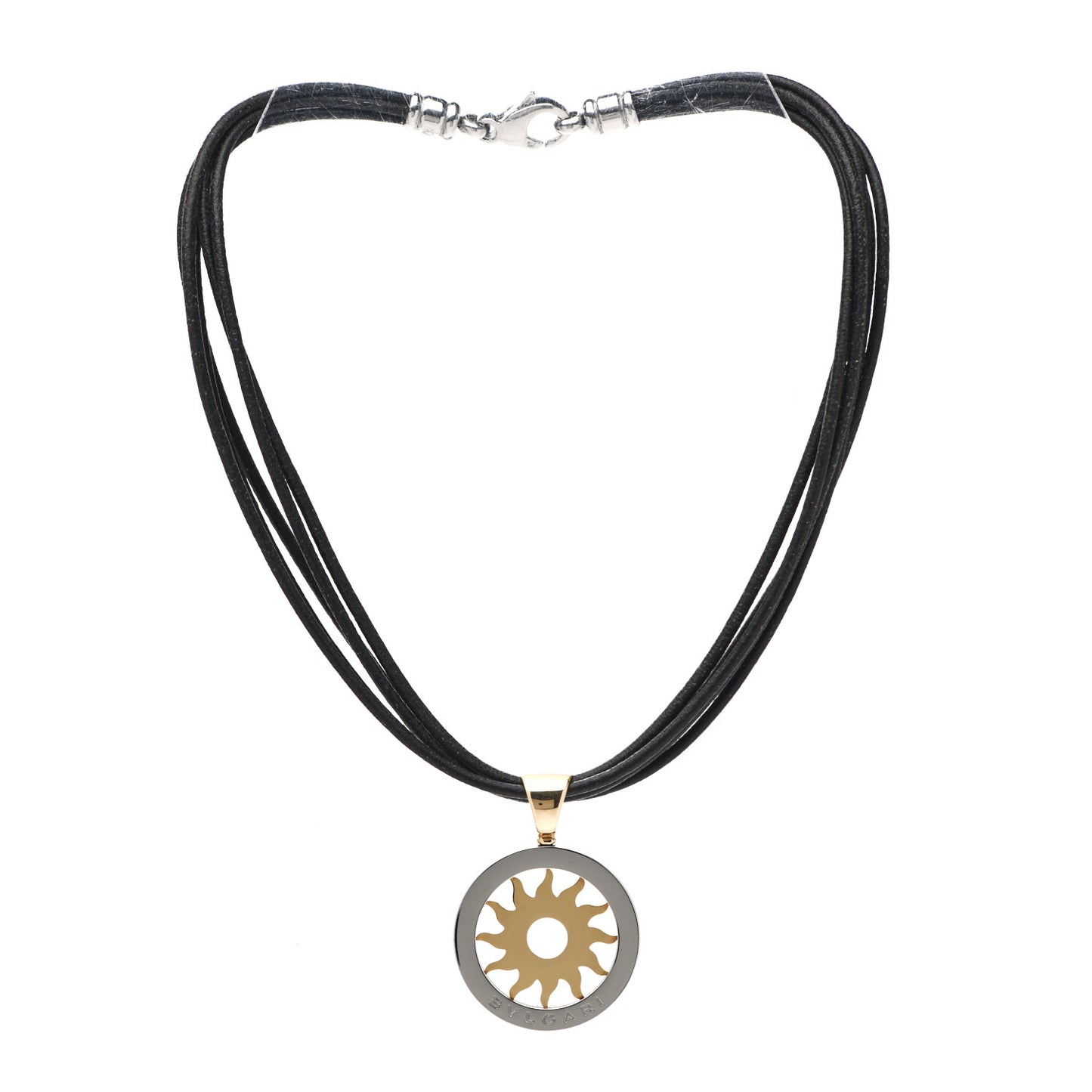 Stainless Steel 18K Yellow Gold Calfskin Tondo Sun Pendant Necklace