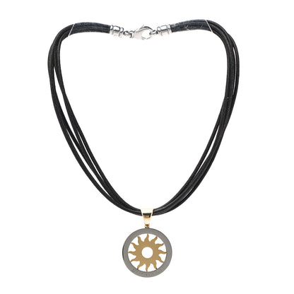 Bulgari Stainless Steel 18K Yellow Gold Calfskin Tondo Sun Pendant Necklace 3 of 5