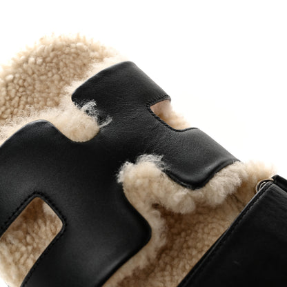 Hermes Calfskin Woolskin Womens Chypre Sandals 36 Black Ecru 11 of 12
