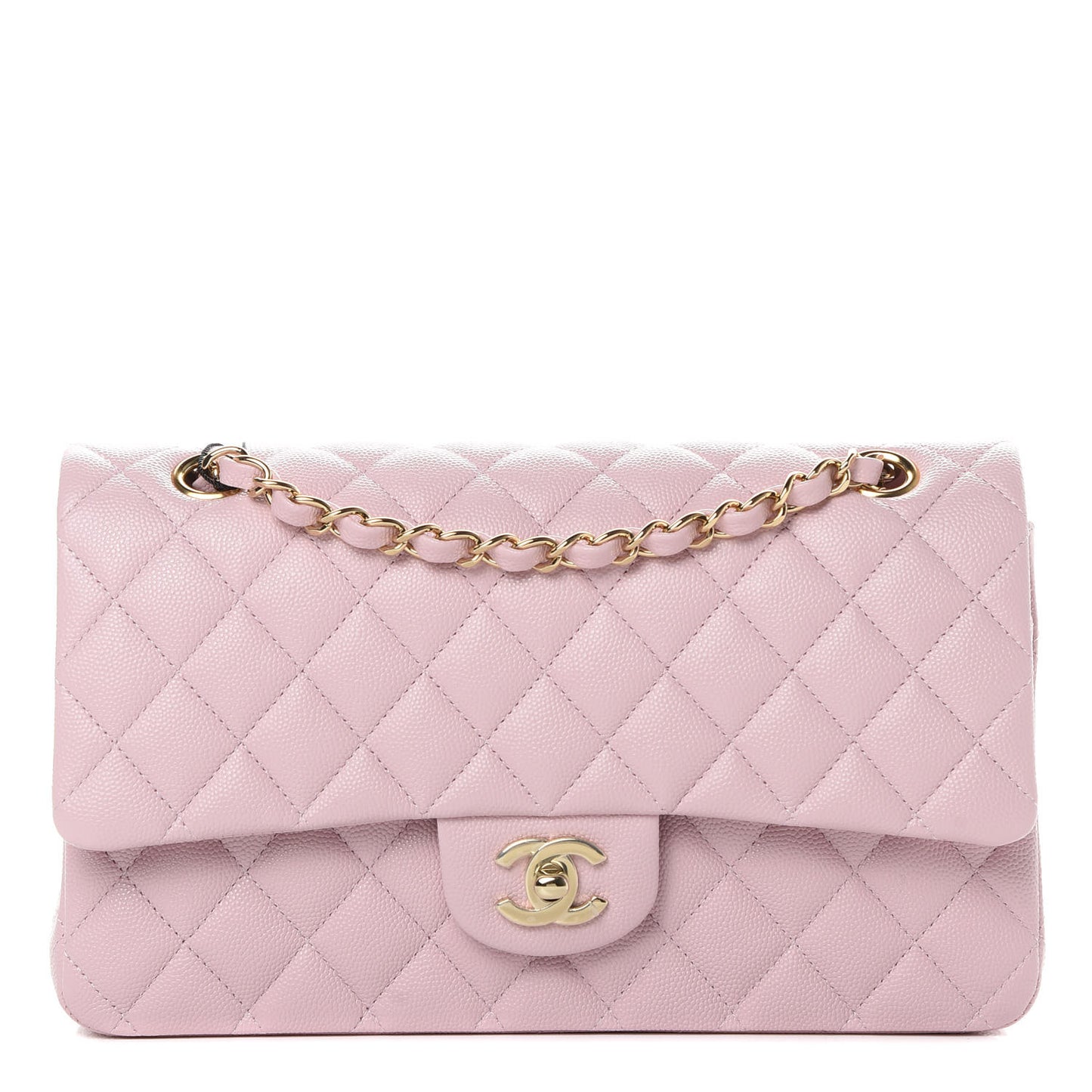 Caviar Quilted Medium Double Flap Light Pink