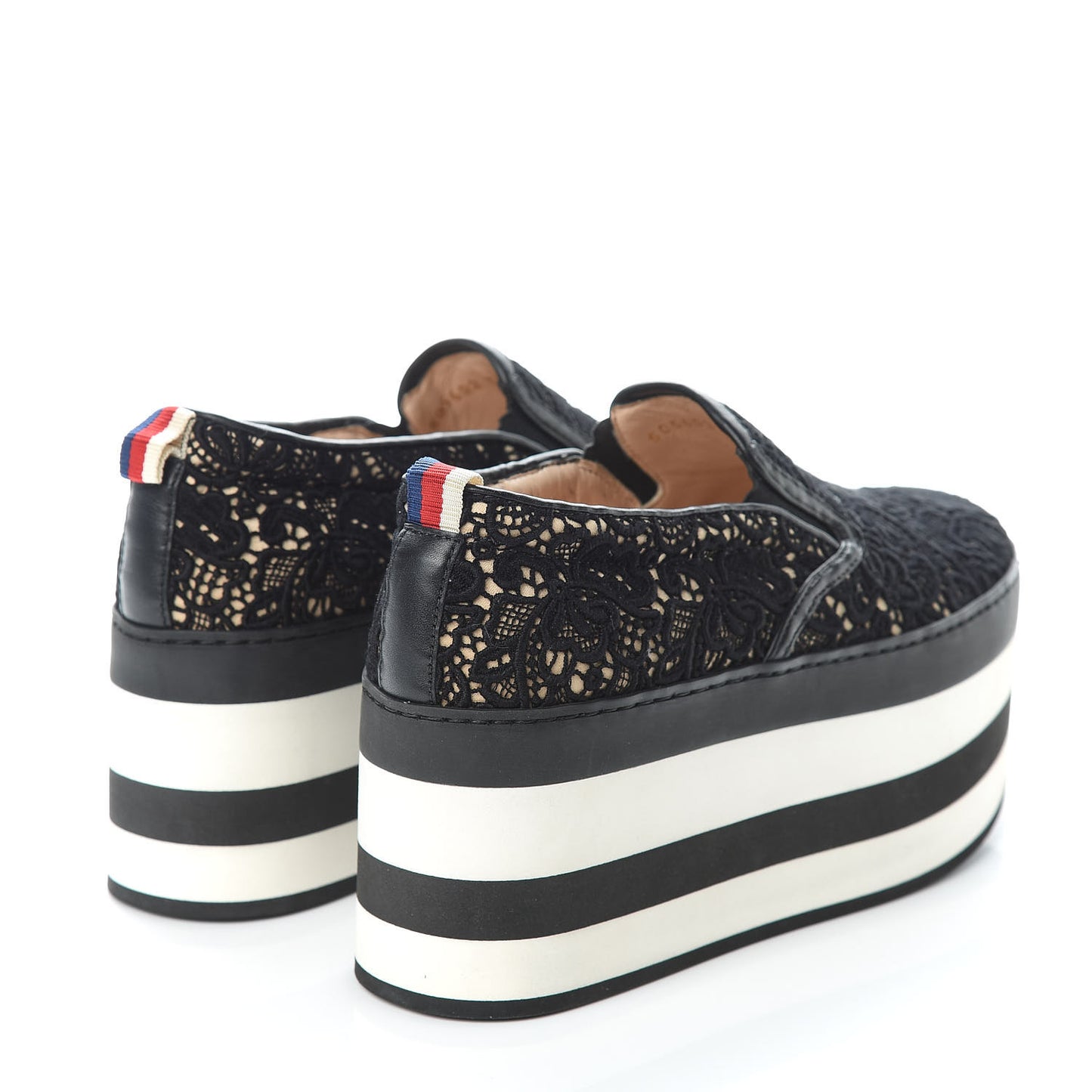 Rubber Lace Embroidered Womens Platform Sneakers 38 Black White