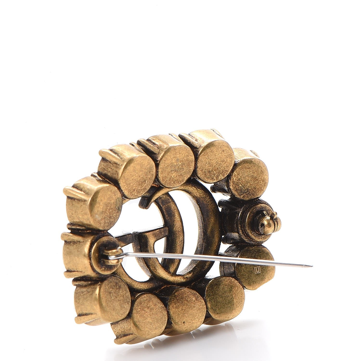 Gucci Metal Crystal Double G Brooch Aged Gold 3 of 6