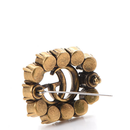 Gucci Metal Crystal Double G Brooch Aged Gold 3 of 6