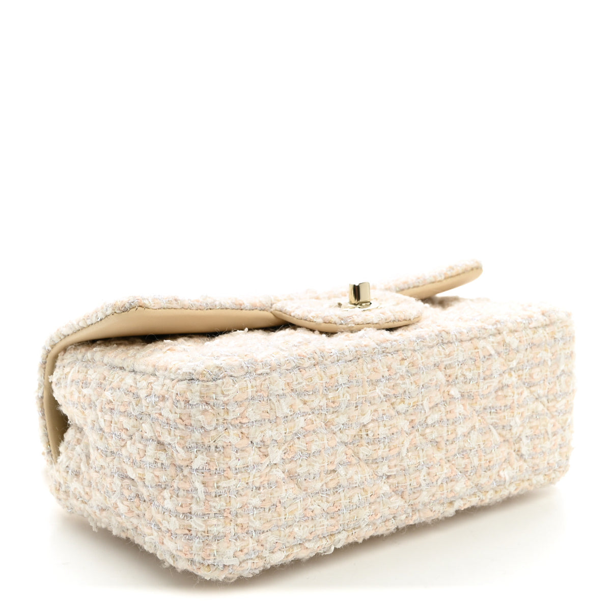 Tweed Quilted Mini Rectangular Flap Off White