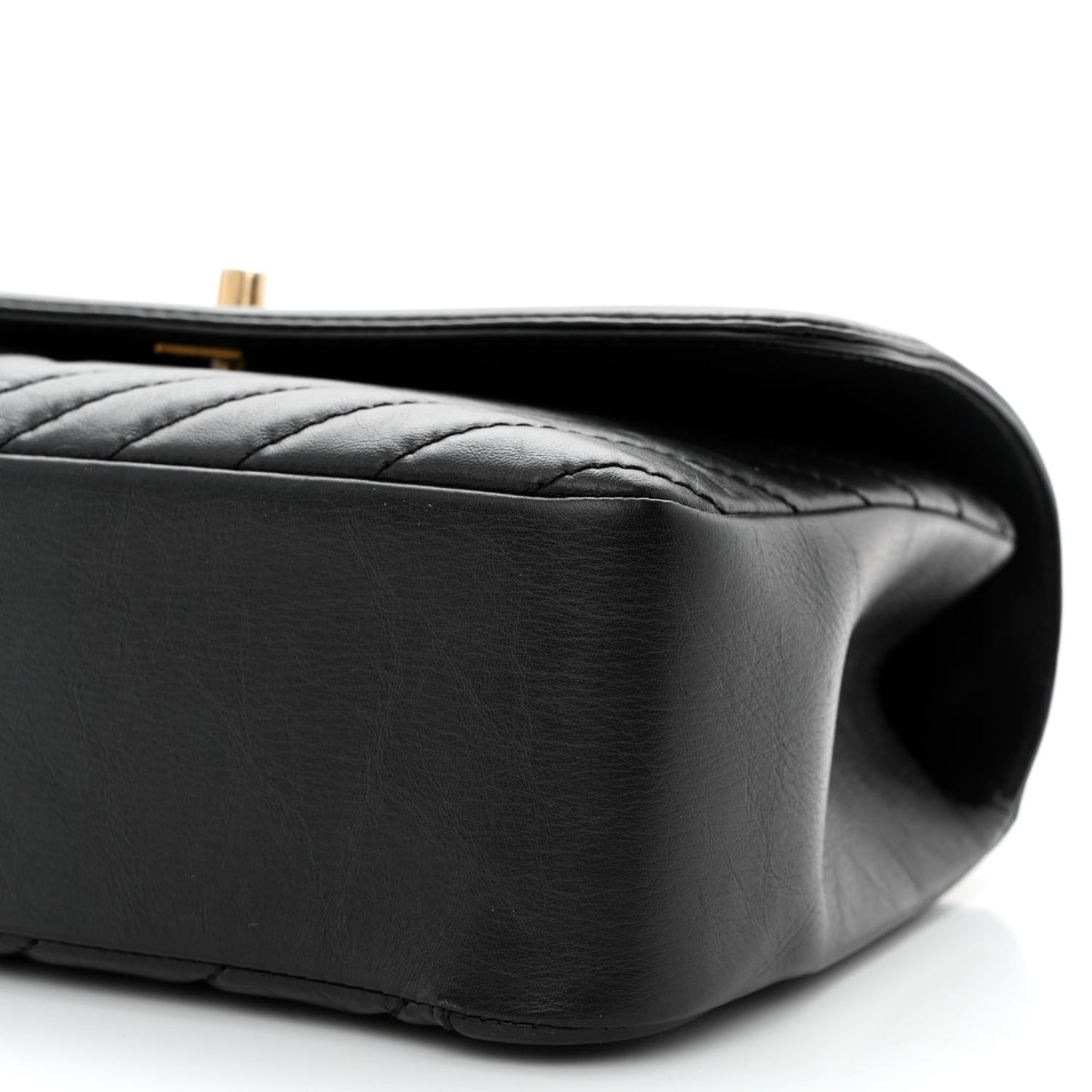 Calfskin Chevron Quilted Top Handle Flap Black
