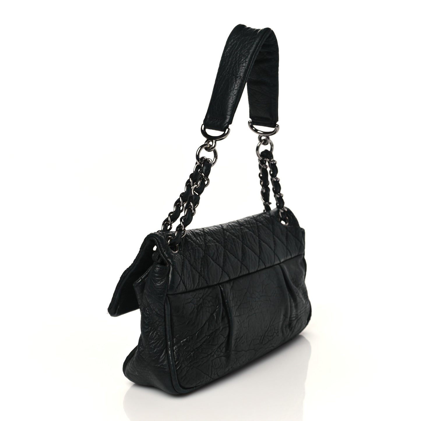 Distressed Lambskin Lady Braid Flap Black
