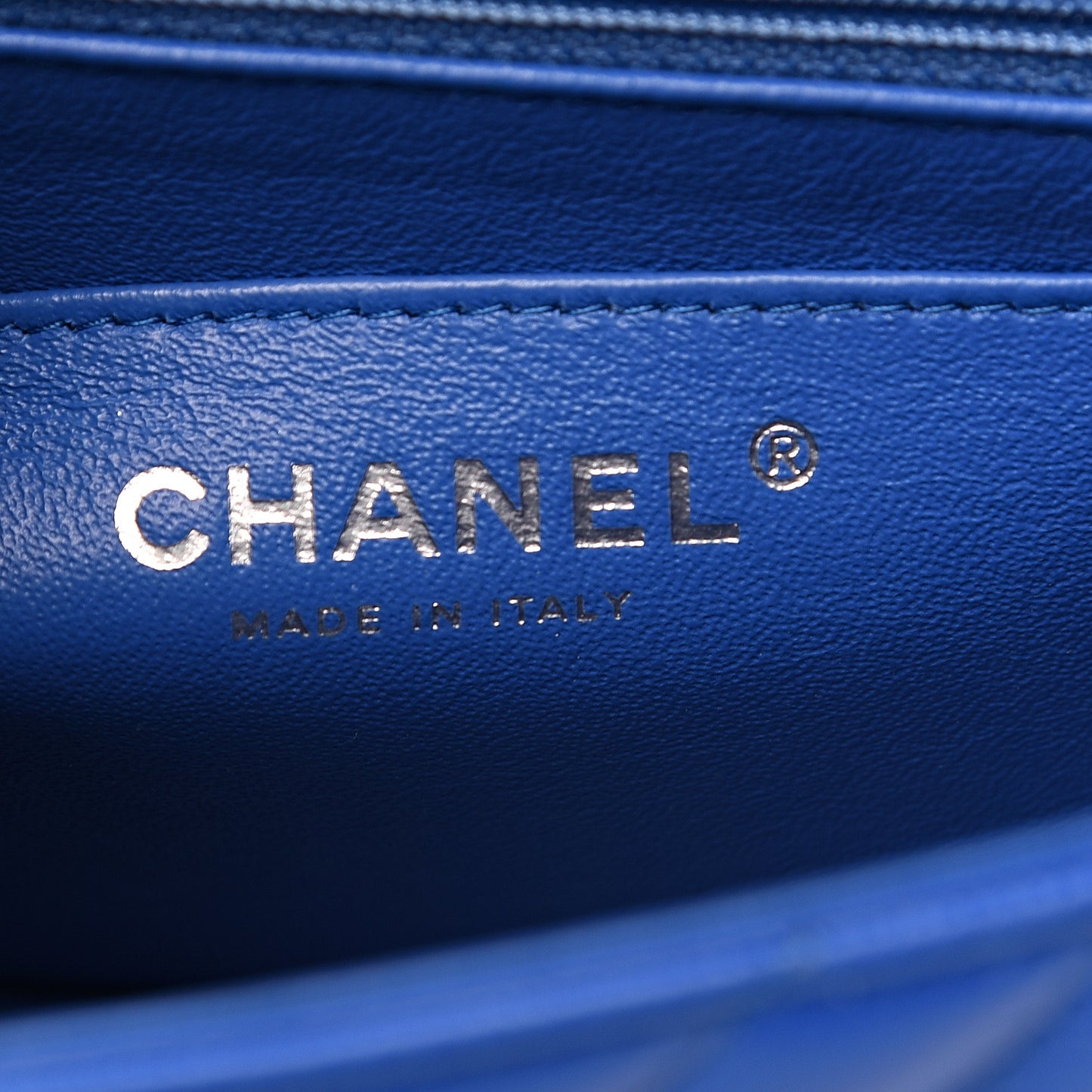 Caviar Chevron Quilted Mini Square Flap Blue