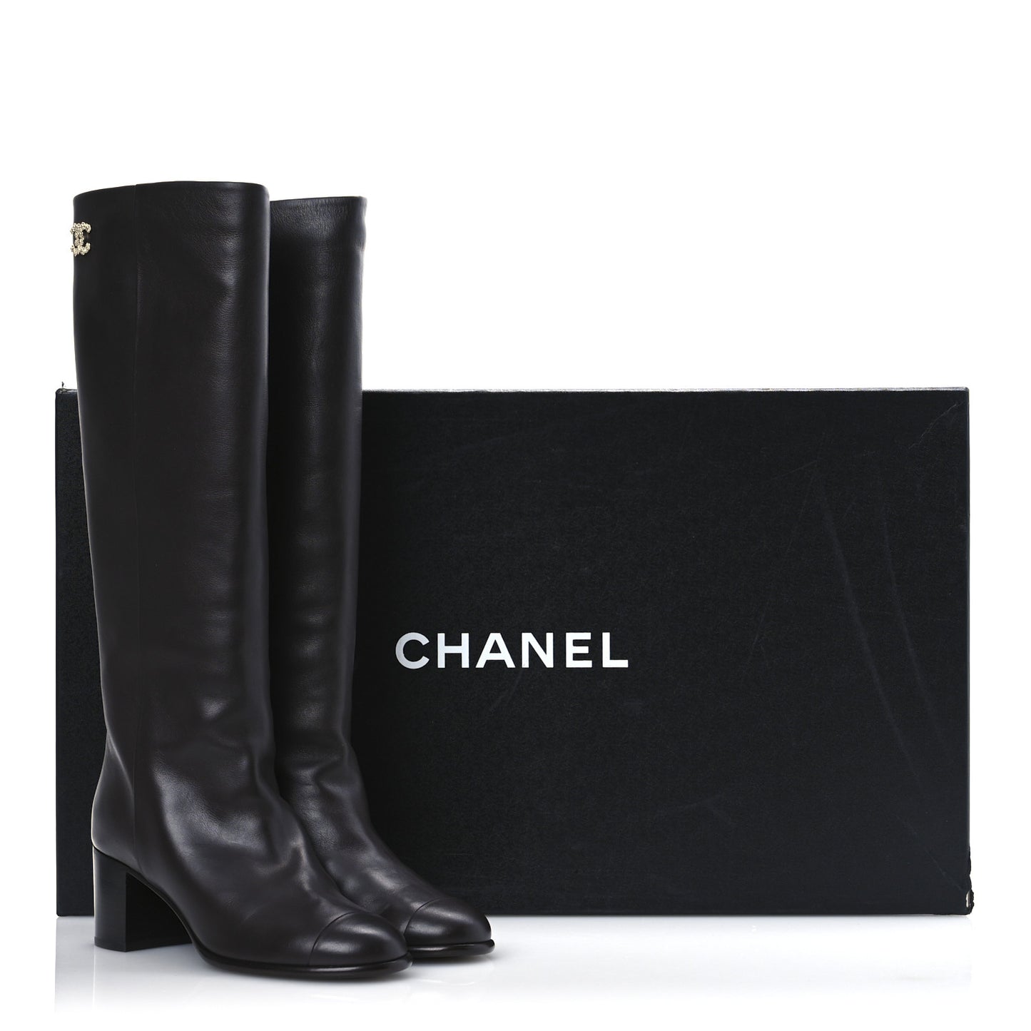 Calfskin CC High Boots 37.5 Dark Brown