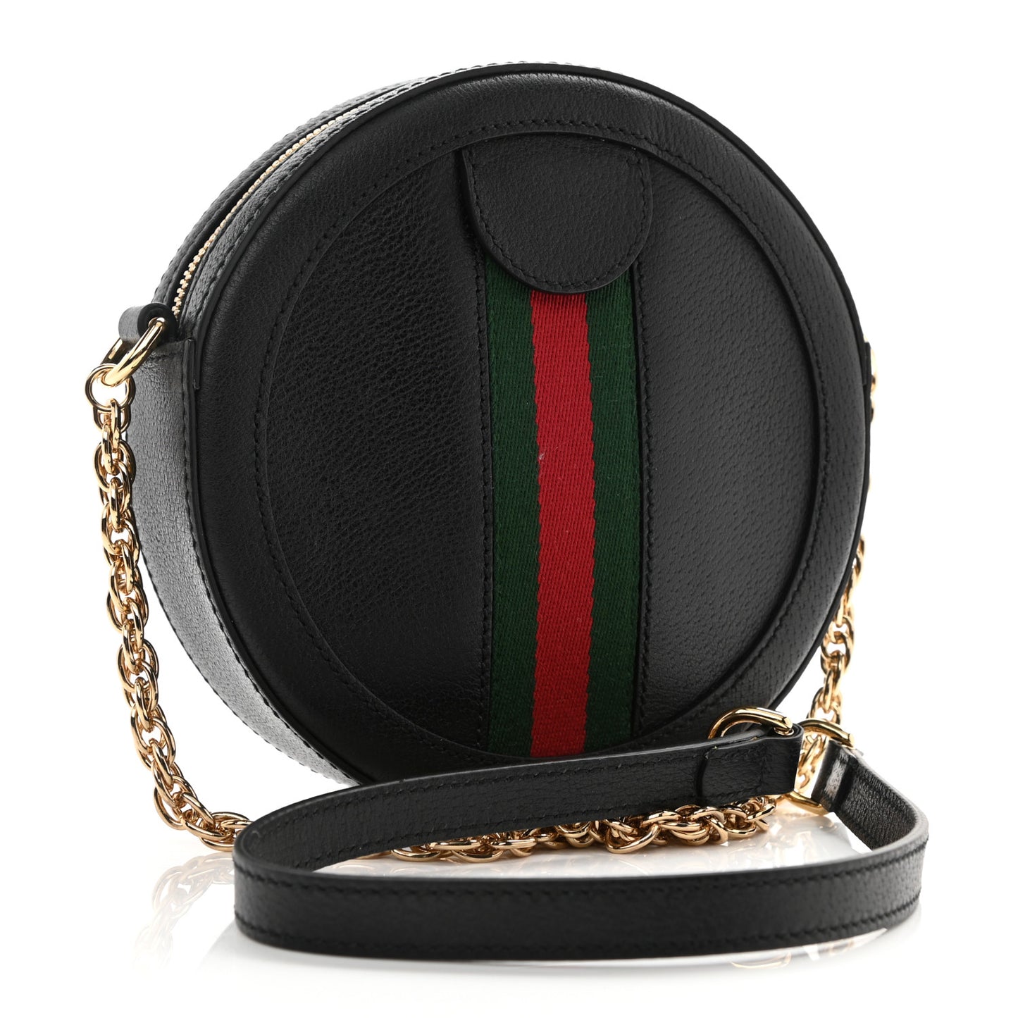 Grained Calfskin Web Mini Ophidia Round Shoulder Bag Black