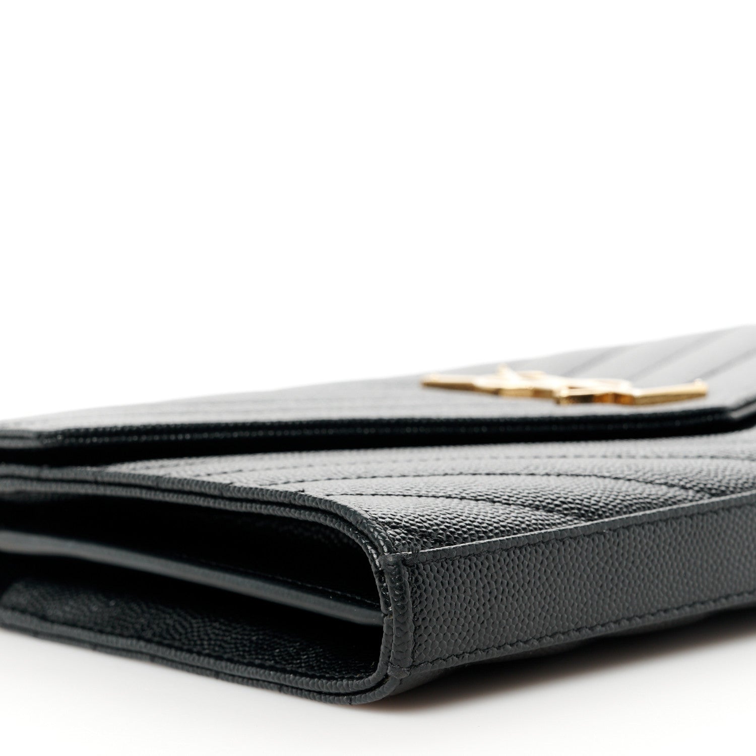 Saint Laurent Grain De Poudre Matelasse Chevron Monogram Chain Wallet Black 9 of 12