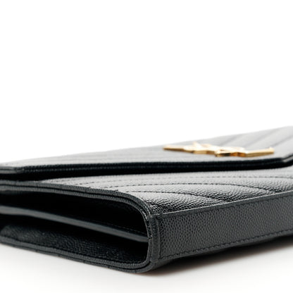 Saint Laurent Grain De Poudre Matelasse Chevron Monogram Chain Wallet Black 9 of 12