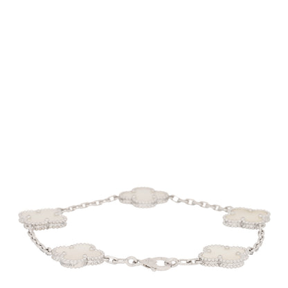Van Cleef & Arpels 18K White Gold Mother of Pearl 5 Motifs Vintage Alhambra Bracelet 2 of 4