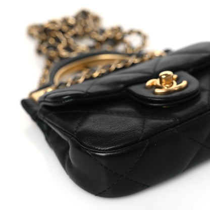 Chanel Calfskin Quilted Lady Handle Flap Card Holder With Chain Black 8 of 9