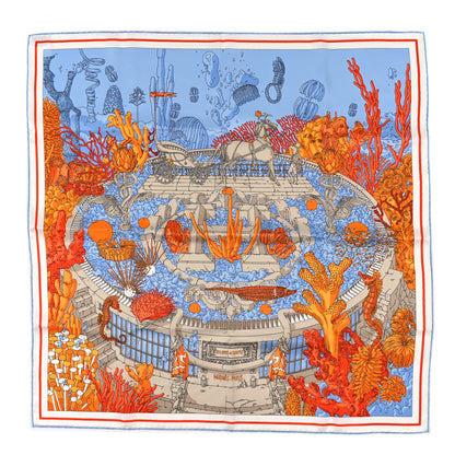 Hermes Vintage Silk Ex Libris Atlantis Scarf 70 Ciel Orange Mastic 1 of 3