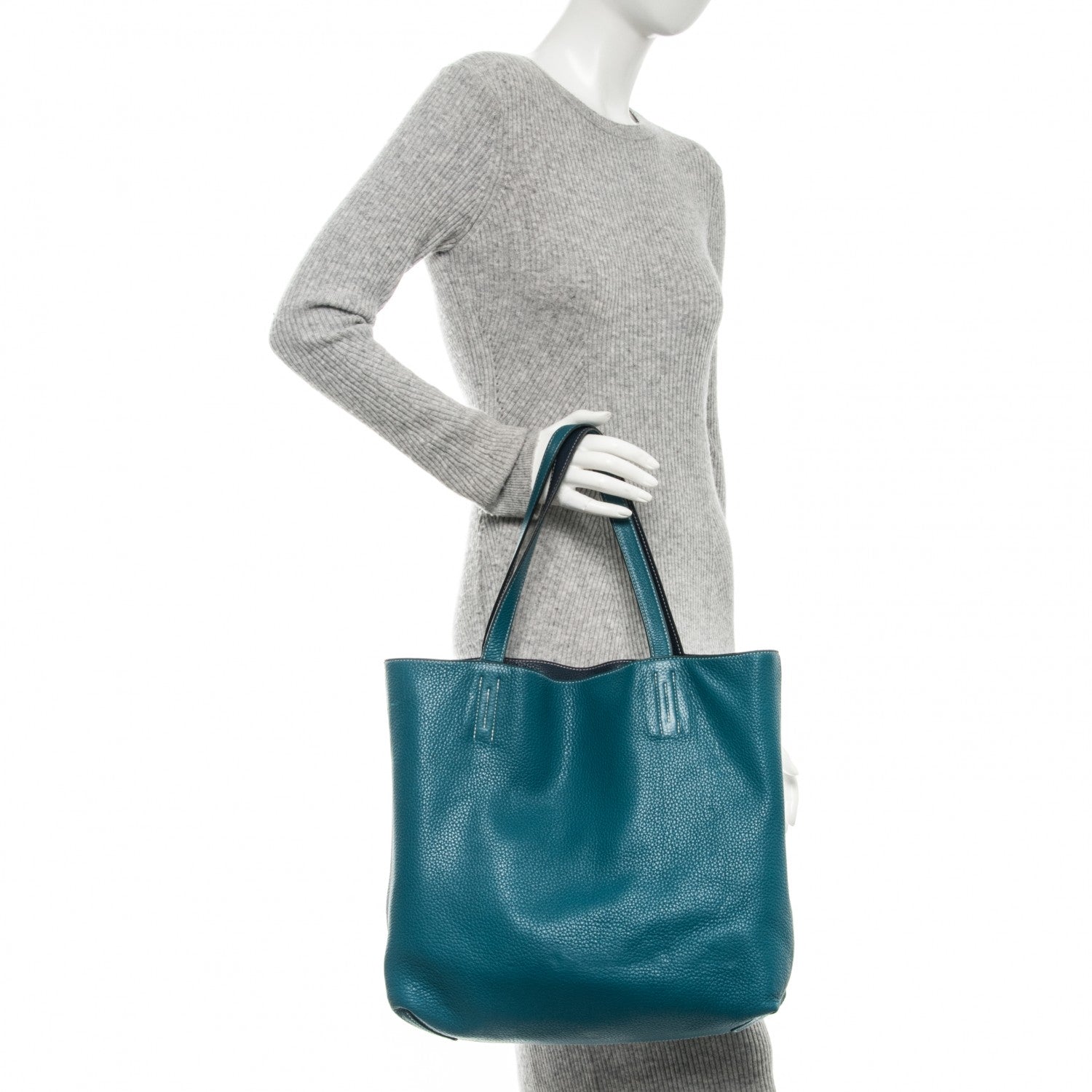 Hermes Taurillon Clemence Double Sens 36 Reversible Tote Bleu Sapphire Izmir 2 of 19