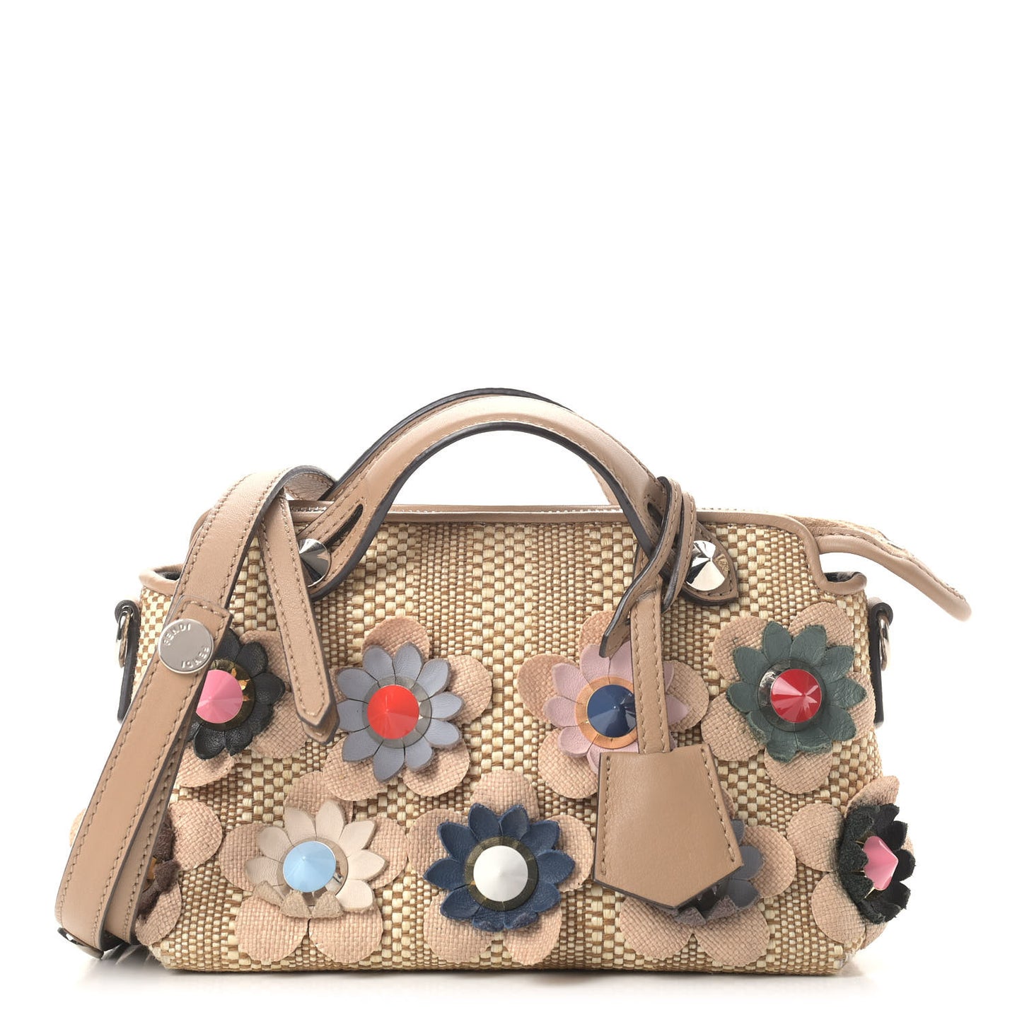 Paglia Vitello Dolce Flowerland Studded Striped Mini By The Way Boston Bag Natural Cuoio Multicolor