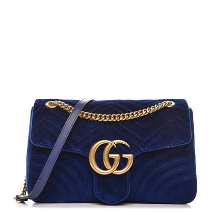 Gucci Velvet Matelasse Medium GG Marmont Shoulder Bag Cobalt Blue 1 of 9