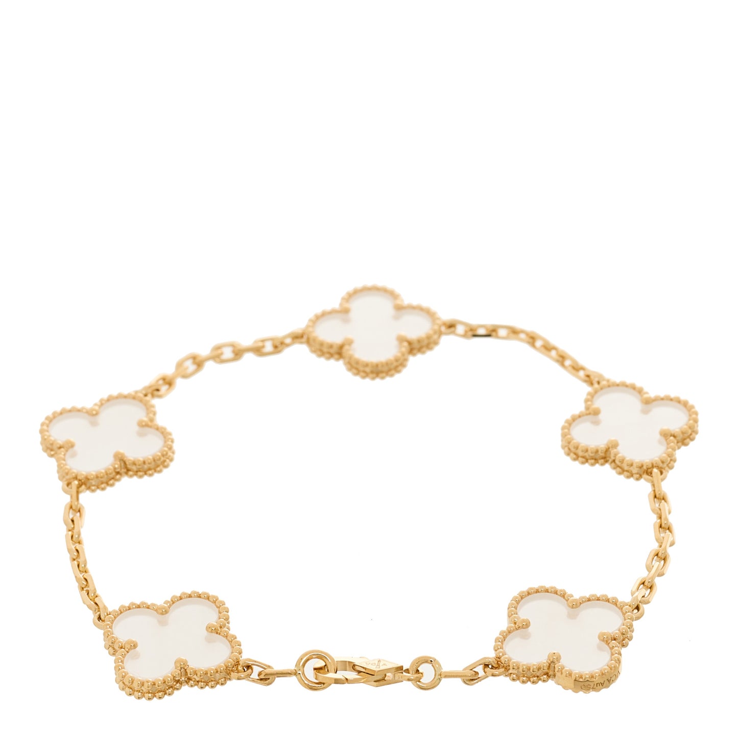 18K Yellow Gold Rock Crystal 5 Motifs Vintage Alhambra Bracelet