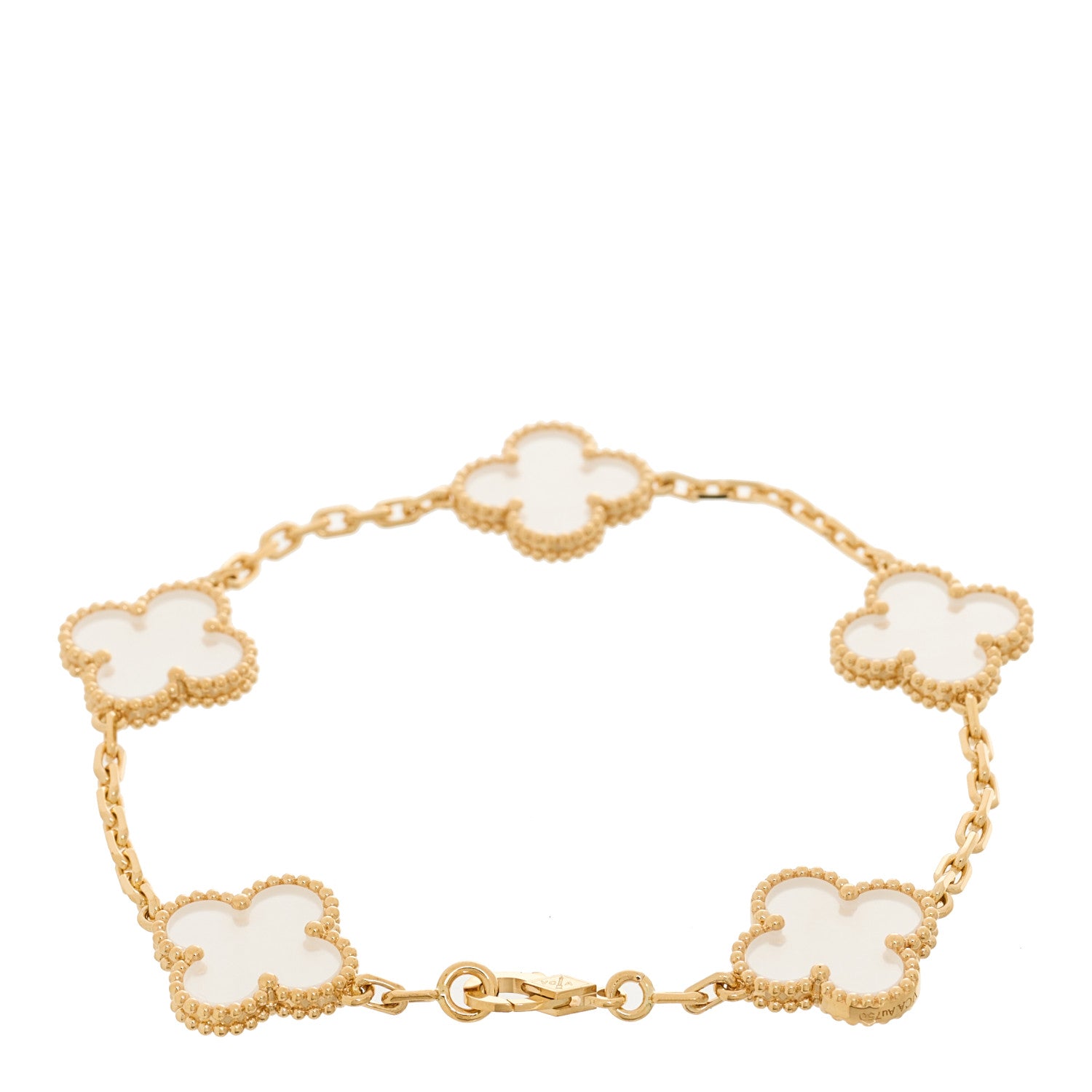 Van Cleef & Arpels 18K Yellow Gold Rock Crystal 5 Motifs Vintage Alhambra Bracelet 3 of 9