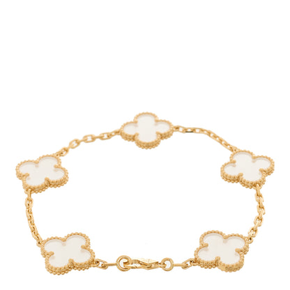 Van Cleef & Arpels 18K Yellow Gold Rock Crystal 5 Motifs Vintage Alhambra Bracelet 3 of 9