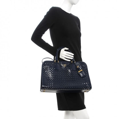 Prada Saffiano Vernice Perforated Tote Royal 2 of 6