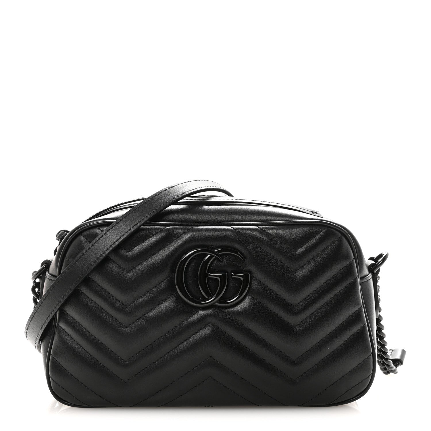 Gucci Calfskin Matelasse Monochrome Small GG Marmont Chain Shoulder Bag Black 1 of 9