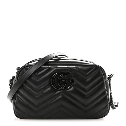 Gucci Calfskin Matelasse Monochrome Small GG Marmont Chain Shoulder Bag Black 1 of 9