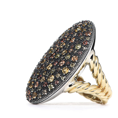 David Yurman Sterling Silver 18K Yellow Gold Quartz Citrine Prasiolite Midnight Melange Ring 52 6 2 of 4