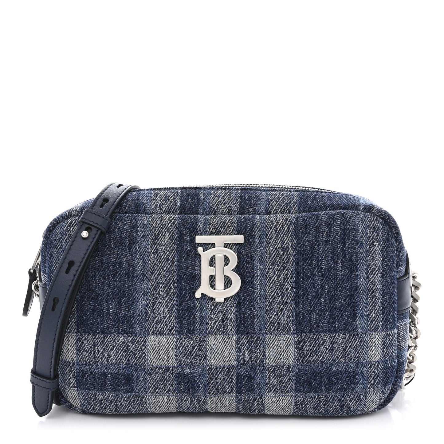 Calfskin Demin Check Small Lola Camera Bag Navy