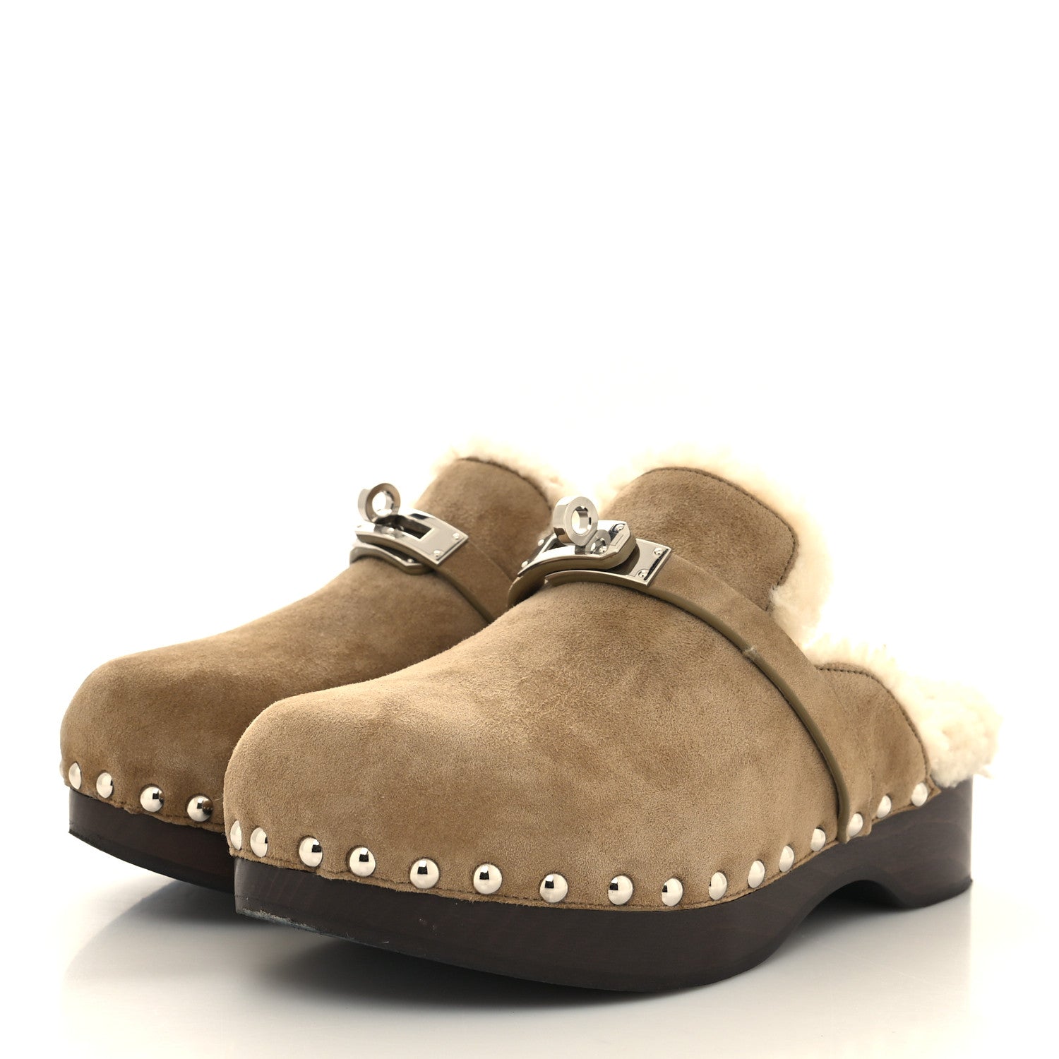Hermes Suede Goatskin Woolskin Carlotta Mules 35 Beige Gobi 3 of 8