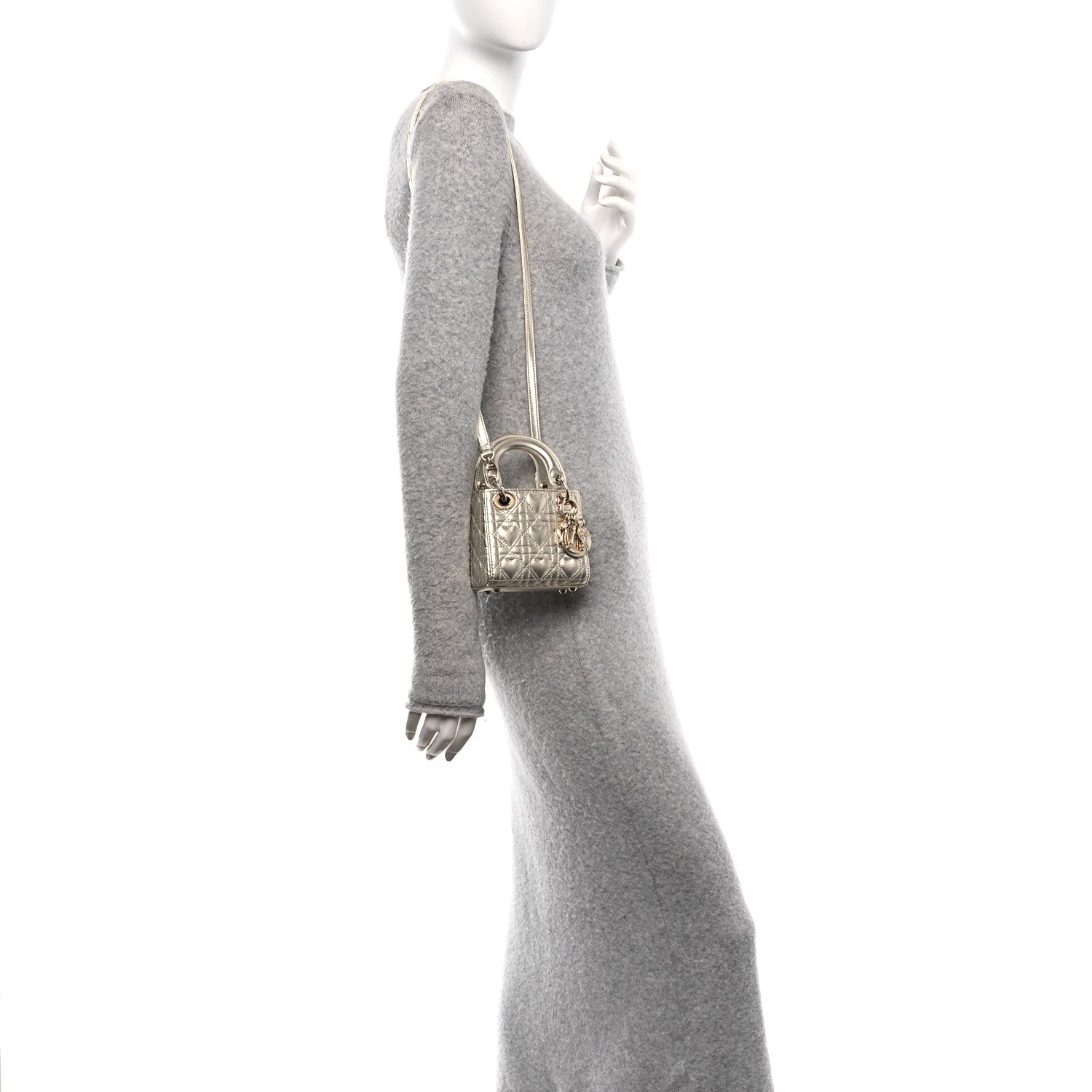 Christian Dior Metallic Lambskin Cannage Micro DiorAmour Lady Dior Gold 2 of 10
