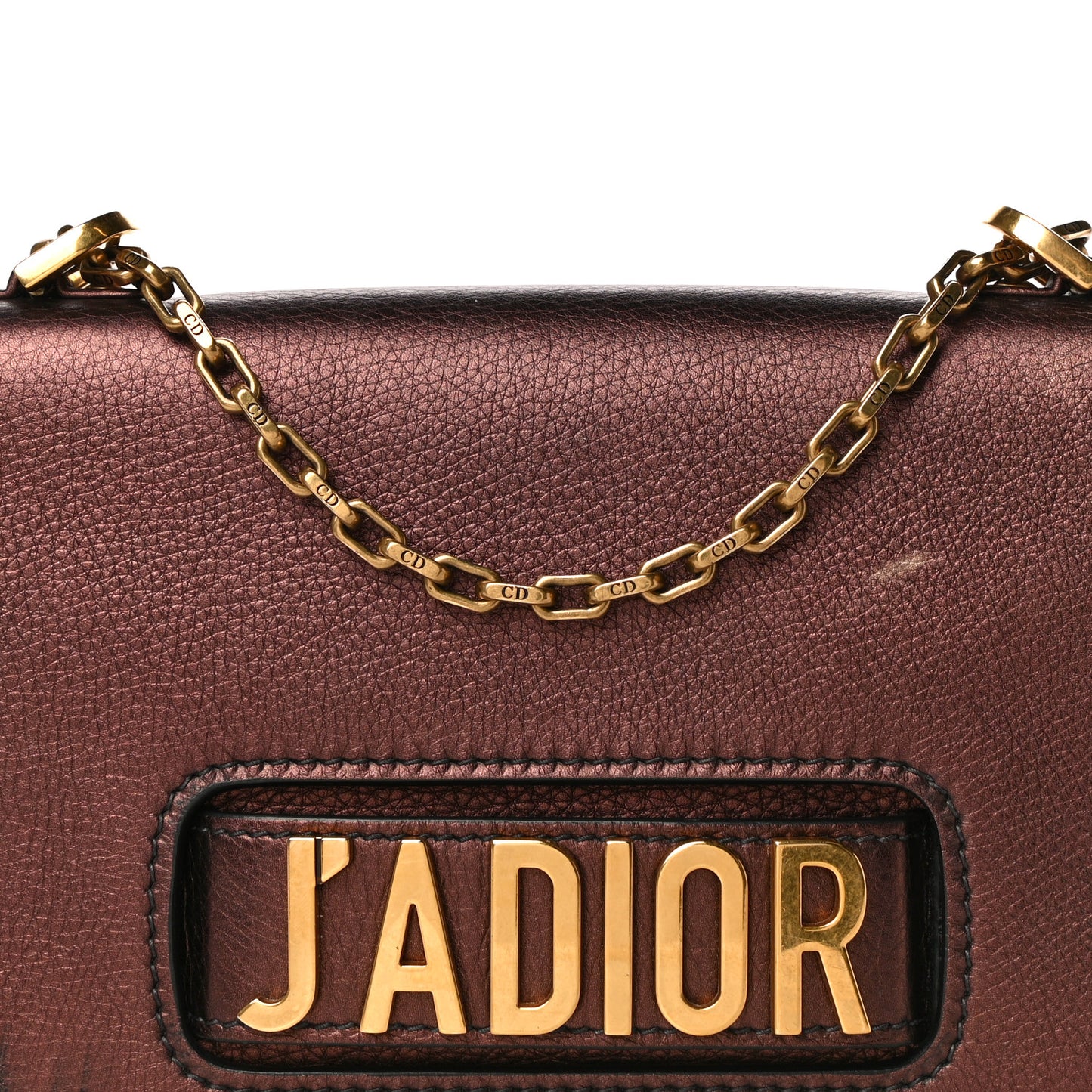 Metallic Calfskin J'Adior Chain Flap Bag Noisette