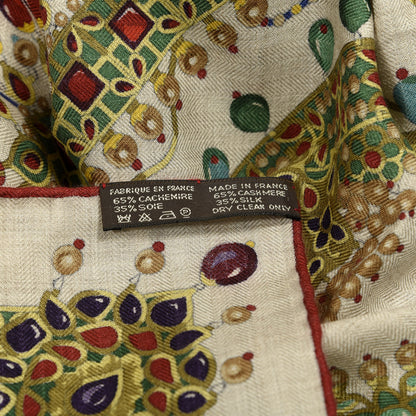 Hermes Cashmere Silk Parures Des Maharajas Shawl 140 Naturel Rouge H Vert 6 of 6