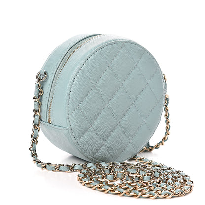 Chanel Caviar Quilted Round Clutch With Chain Light Blue 3 of 11