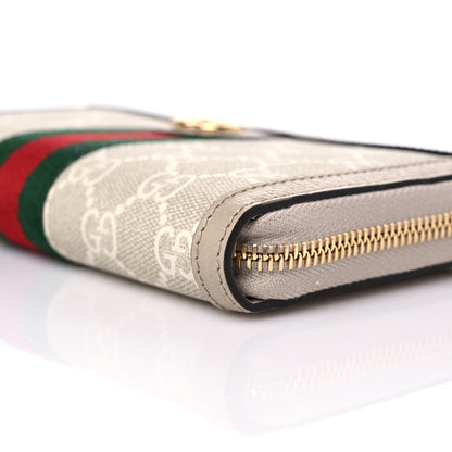 Gucci GG Supreme Monogram Textured Dollar Calfskin Web Ophidia Zip Around Wallet Beige Mystic White Oatmeal 9 of 10