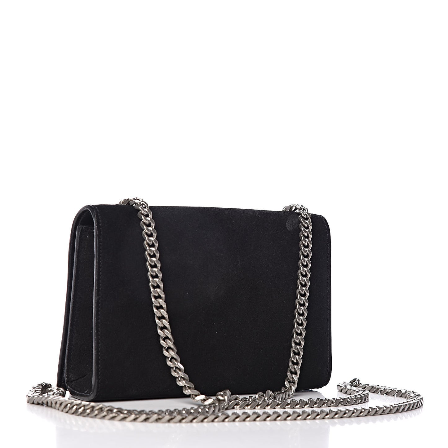 Suede Fringe Chain Small Monogram Satchel Black