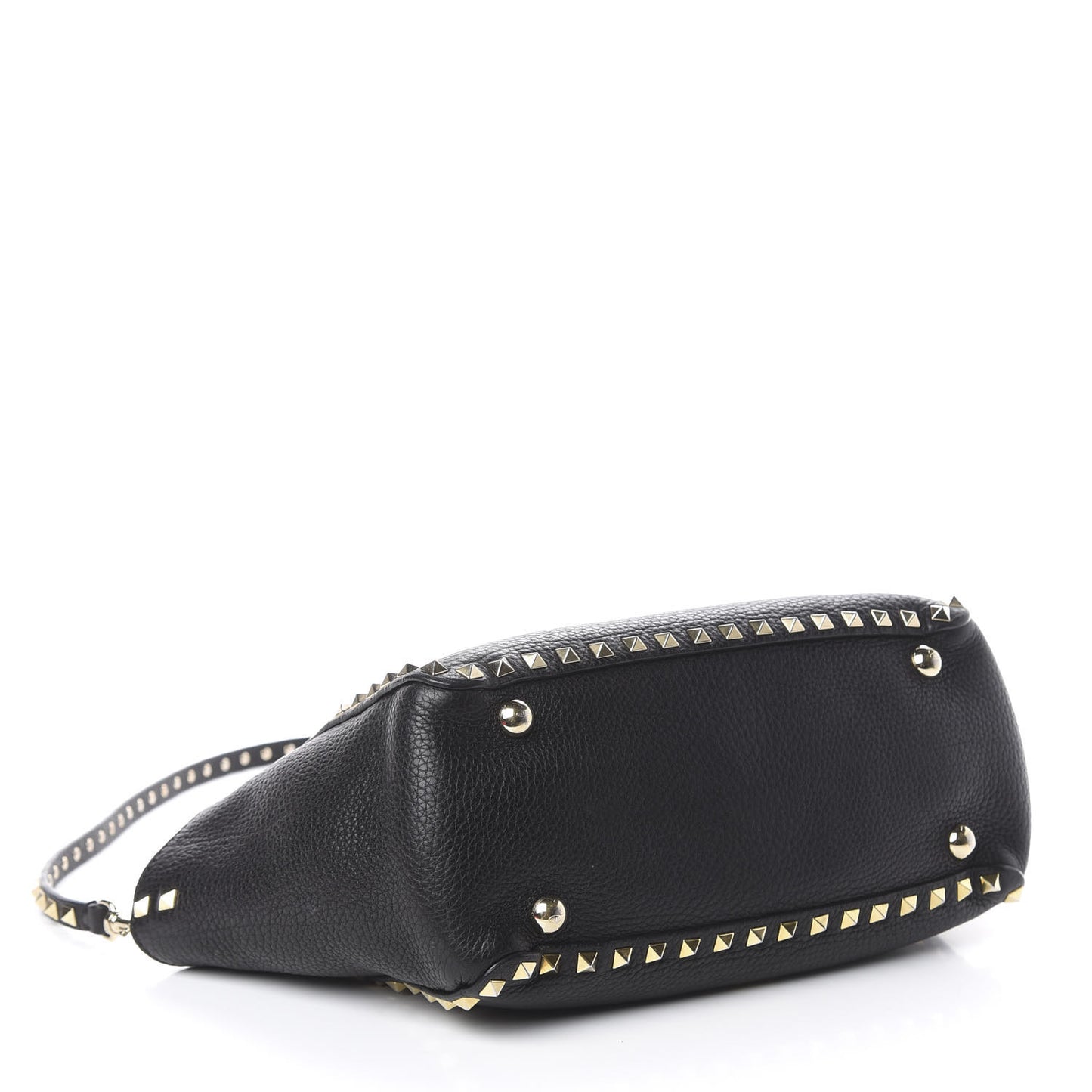 Grained Calfskin Small Rockstud Tote Black