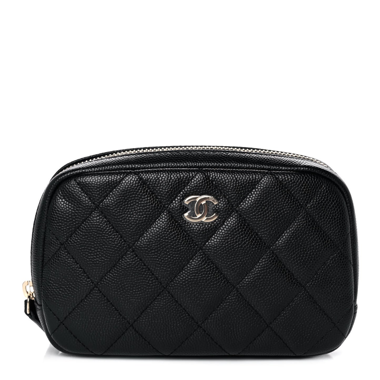 Caviar Quilted Small Curvy Pouch Cosmetic Case Black