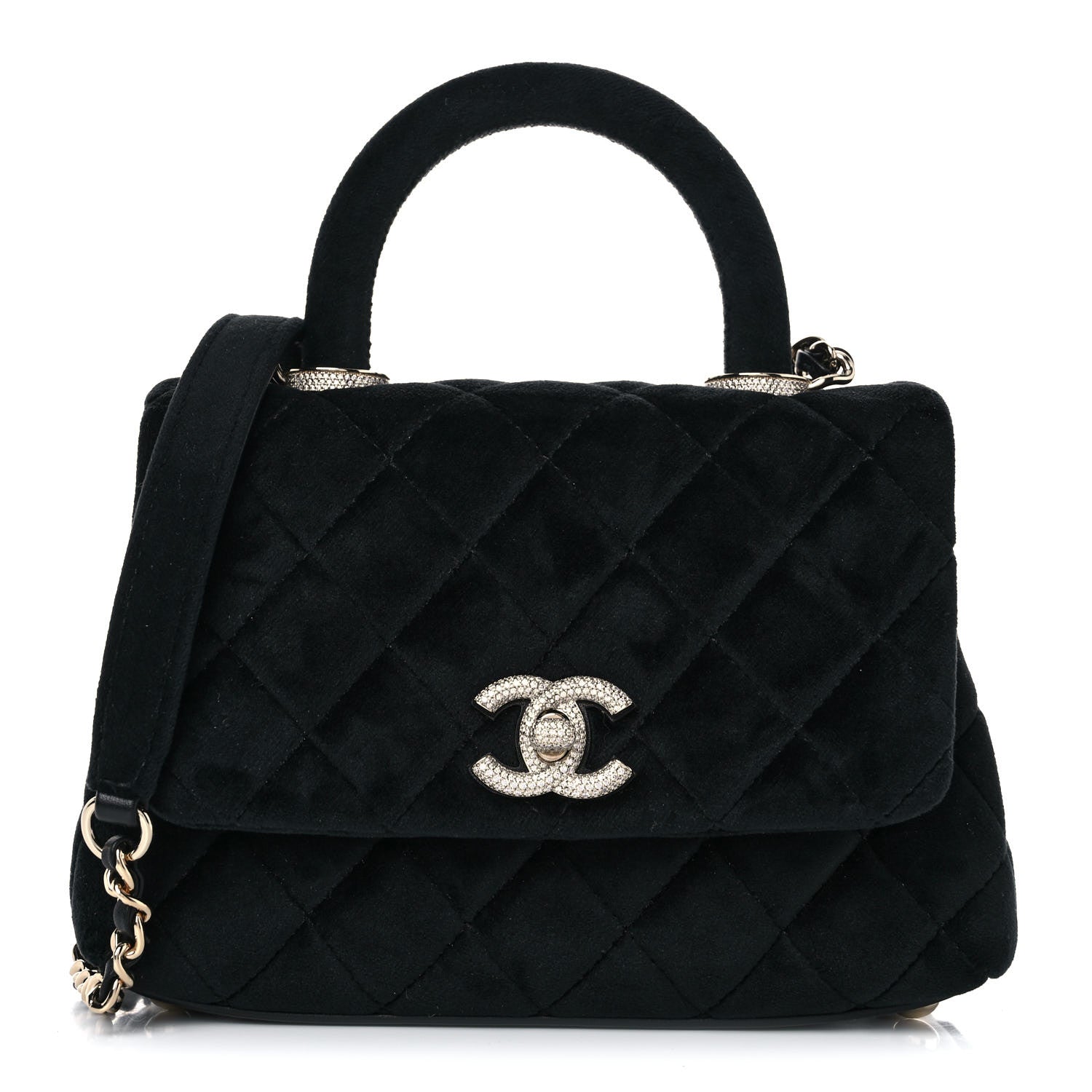 Chanel Velvet Crystal Quilted Extra Mini Coco Handle Flap Black 1 of 9