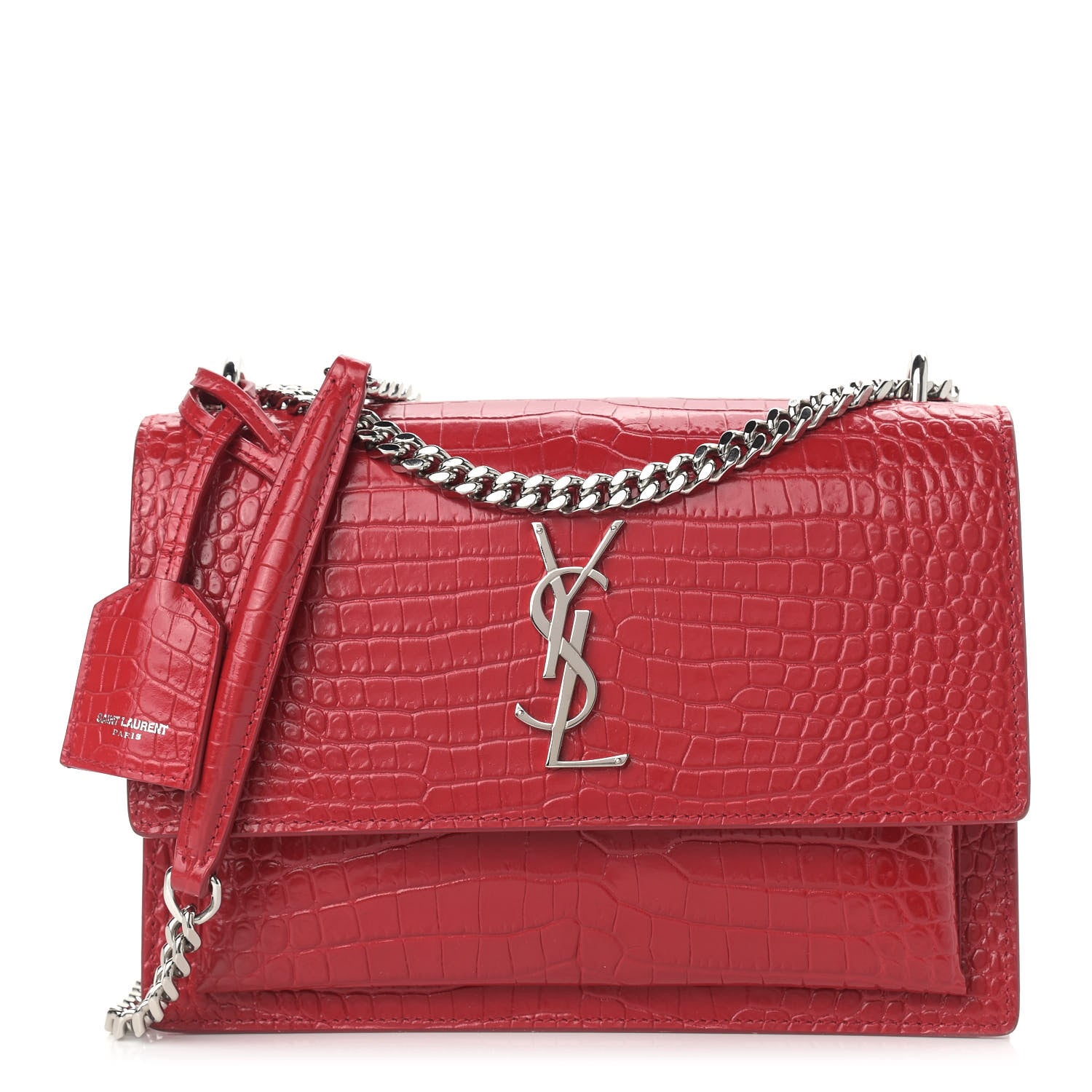 Saint Laurent Calfskin Crocodile Embossed Medium Monogram Sunset Rouge Eros 1 of 8