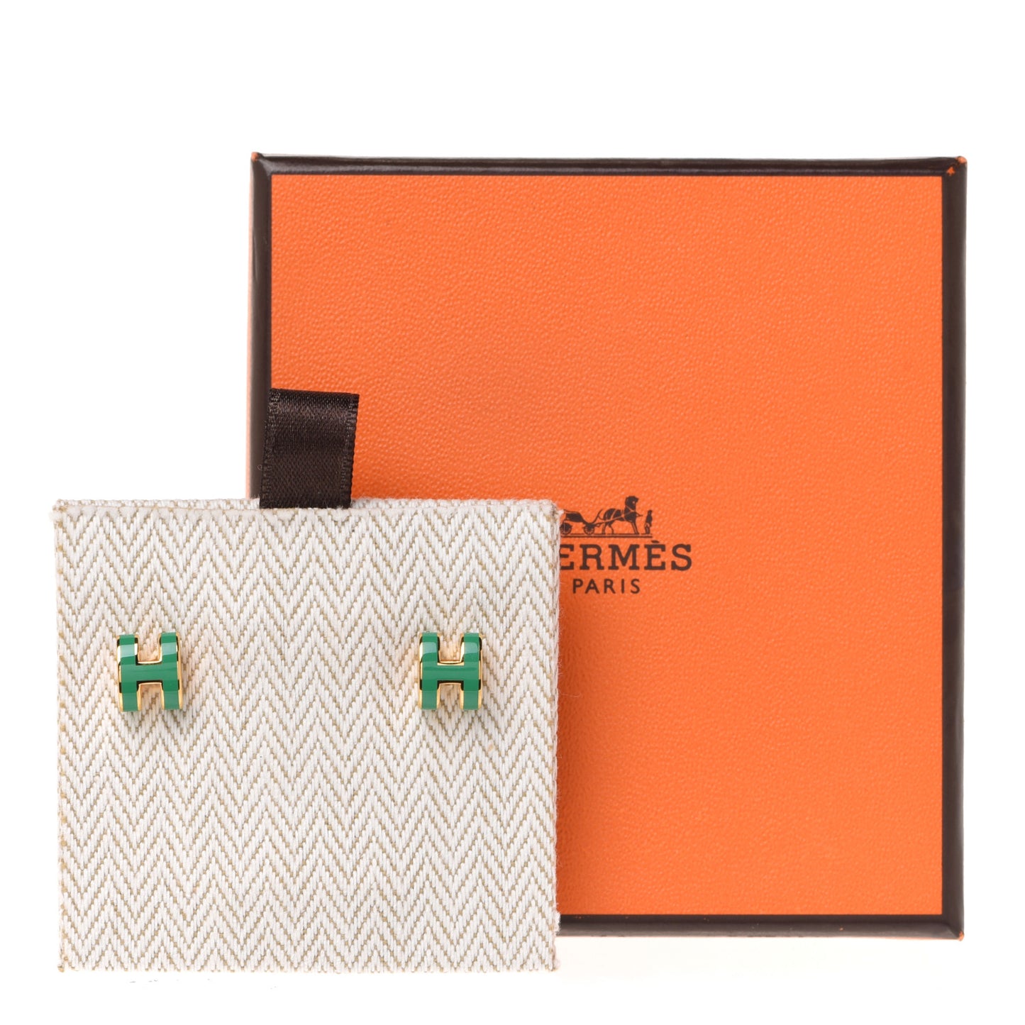 Gold Lacquered Mini Pop H Earrings Malachite