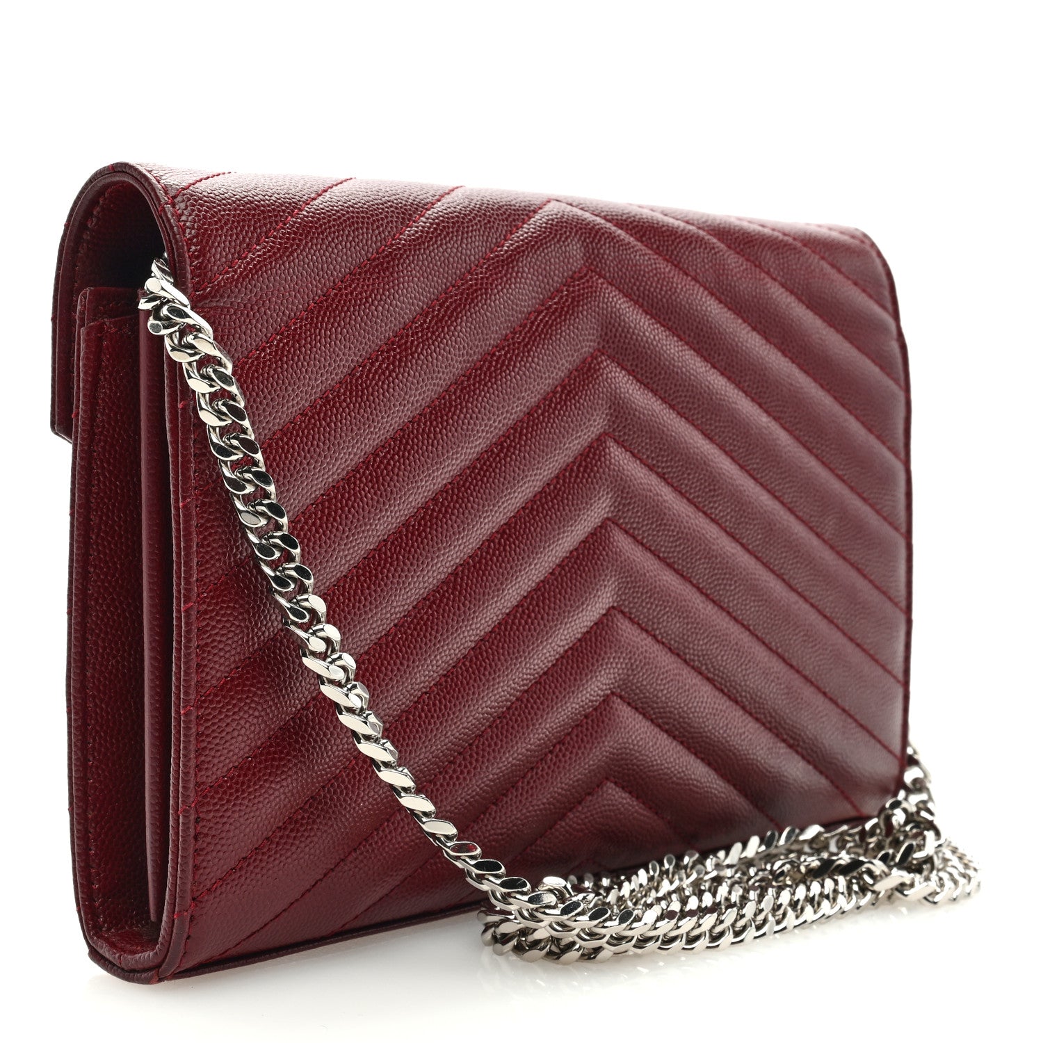 Saint Laurent Grain De Poudre Matelasse Chevron Monogram Chain Wallet Palissandre 3 of 8